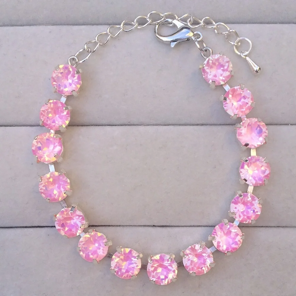 Pink Opal Aurora Borealis + Silver Crystal Tennis Bracelet - Picture 4 of 8